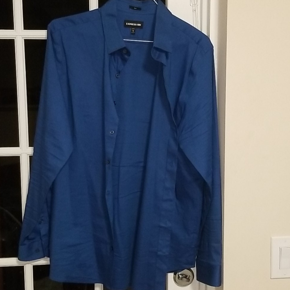 Express 1MX blue long sleeve button down shirt